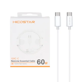 کابل شارژ فست و Hicostar Type-C to Type-C PD مدل 120C-C 60W - سفید