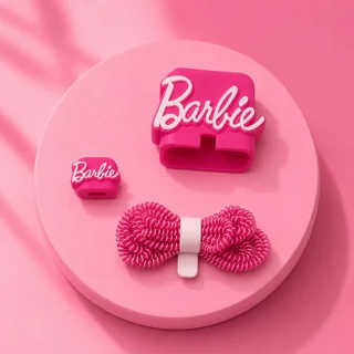 پک محافظ سیلیکونی کابل و آداپتور طرح Barbie مناسب برای شارژر 25W سامسونگ بسته چهار عددی