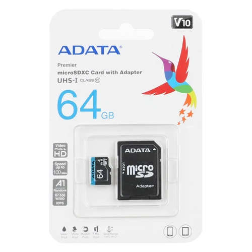 ADATA Premier microSDXC & adapter UHS-I U1 Class 10-100MB/s - 64GB (گارانتی شرکت آونگ)